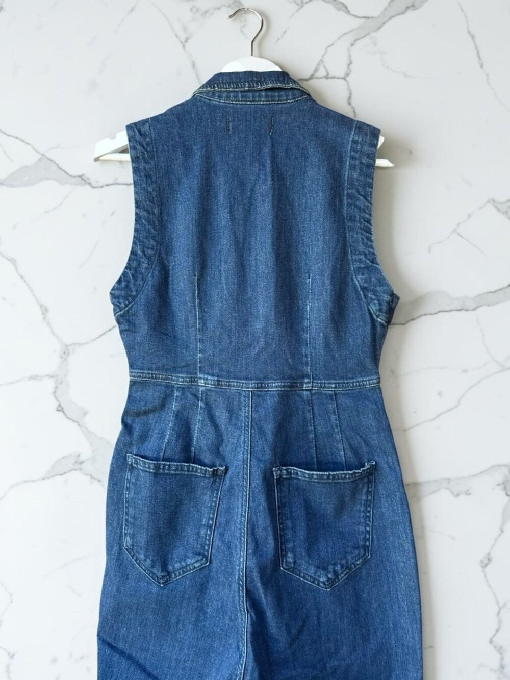 Free People We The Free Curvy Denim Jumpsuit Women’s M Blue Sleeveless Flare - Picture 6 of 13
